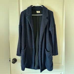 Marine Layer Birdseye Coat in Navy & Jet Black.